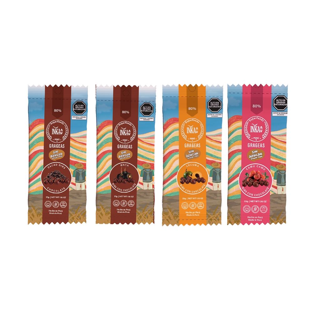 Grageas de Nibs de Cacao Sin Azúcar Inkao Chocolate 80 Surtida 33g x
