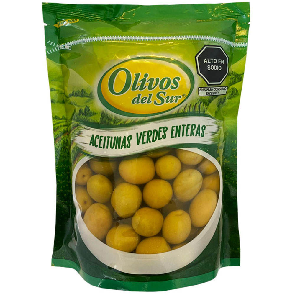 Aceitunas Verdes en Conserva OLIVOS DEL SUR Enteras Doypack 300g