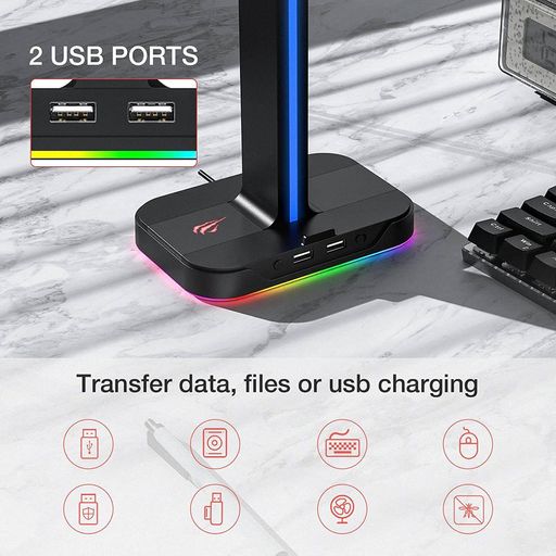 Soporte para Auriculares RGB con soporte de mouse y 2 puertos USB 2.0  GENERICO