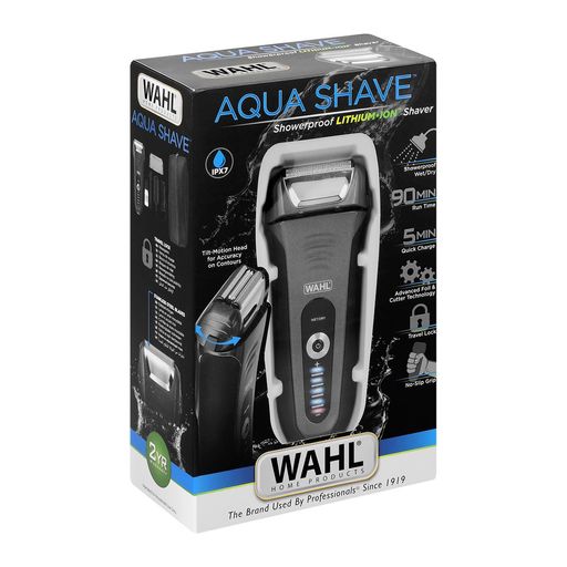Wahl Afeitadora Aqua Shave IPX7, recargable e inalámbrica, con batería  Li-Ion, color Negro