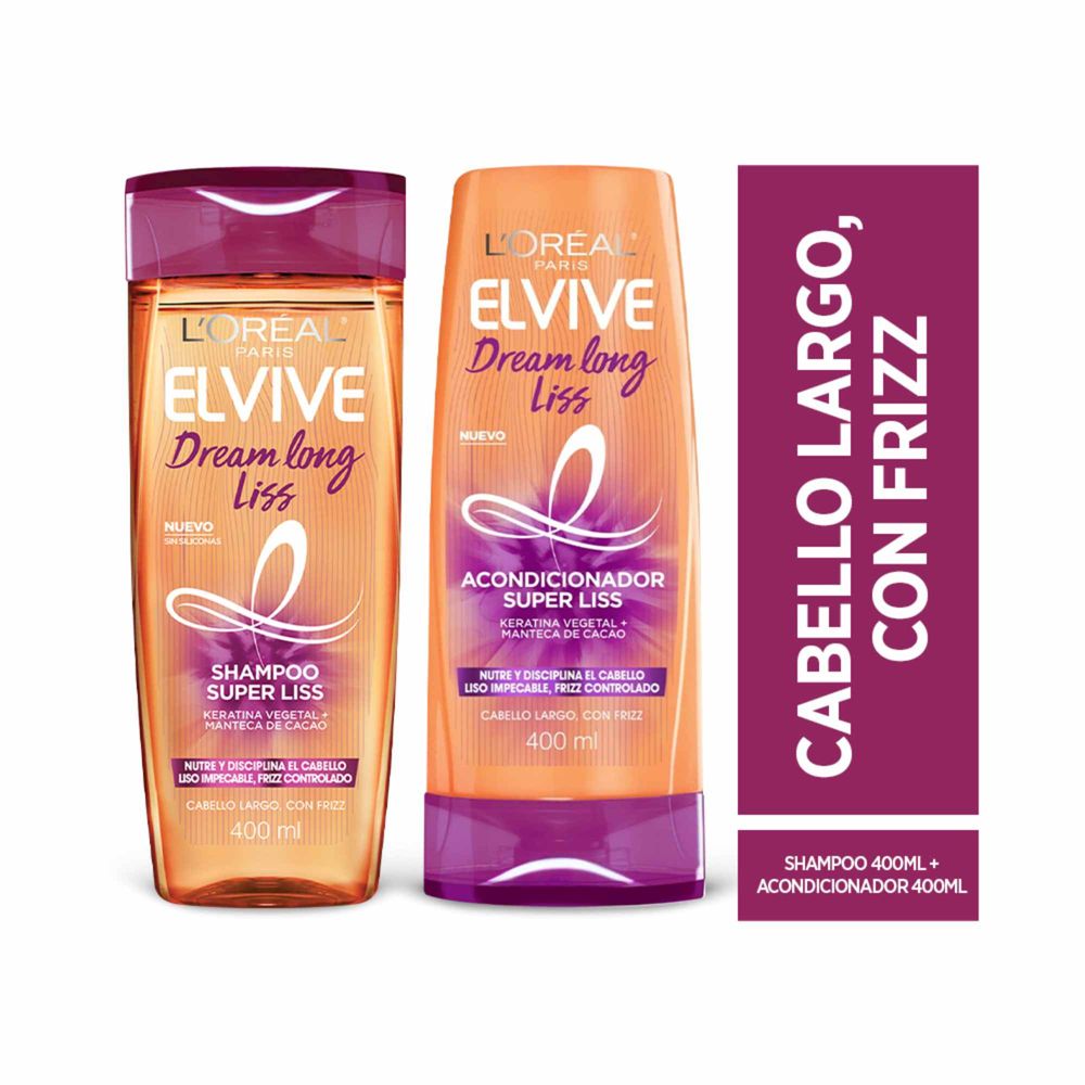 Pack ELVIVE Dream Long Liss Shampoo Frasco 400ml + Acondicionador