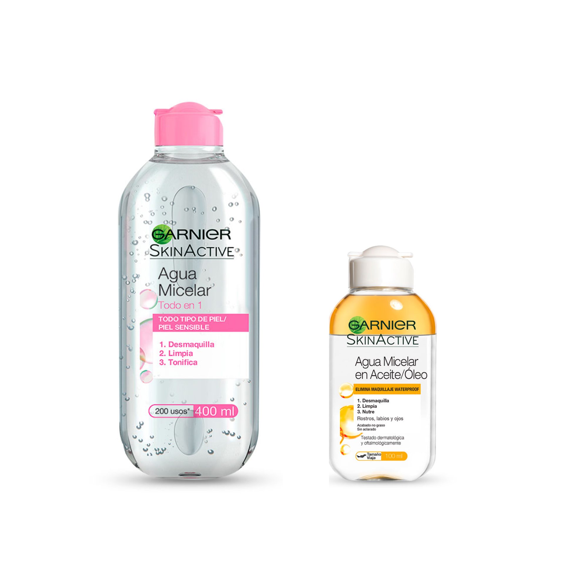 Pack GARNIER Agua Micelar Todo en 1 Frasco 400ml + Óleo Frasco 100ml