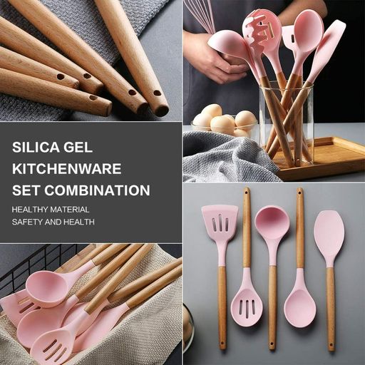 Set cucharones utensilios cocina de silicona 12 piezas gris GENERICO