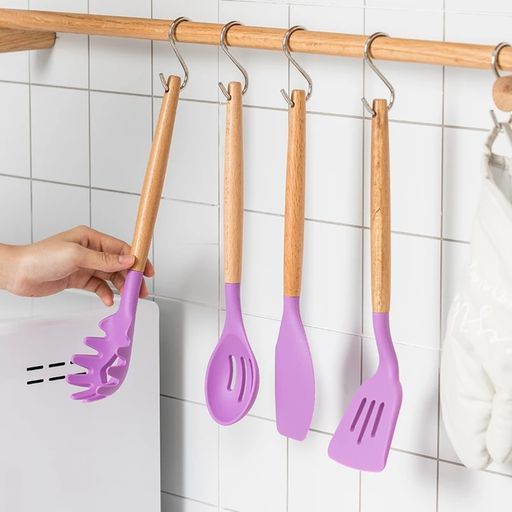 Set cucharones utensilios cocina de silicona 12 piezas morado