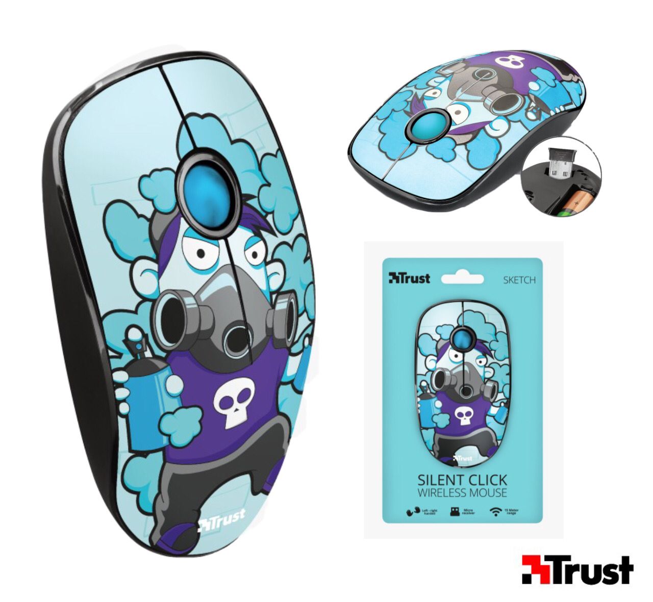 Mouse Inalámbrico Con Diseño Y Click Silencioso Trust Sketch Azul