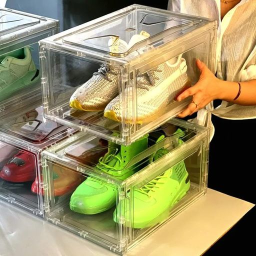 Cajas de almacenamiento de zapatos transparentes apilables, 9 paquetes de  organizadores de zapatos para armario, caja de tenis, ajuste fuerte y