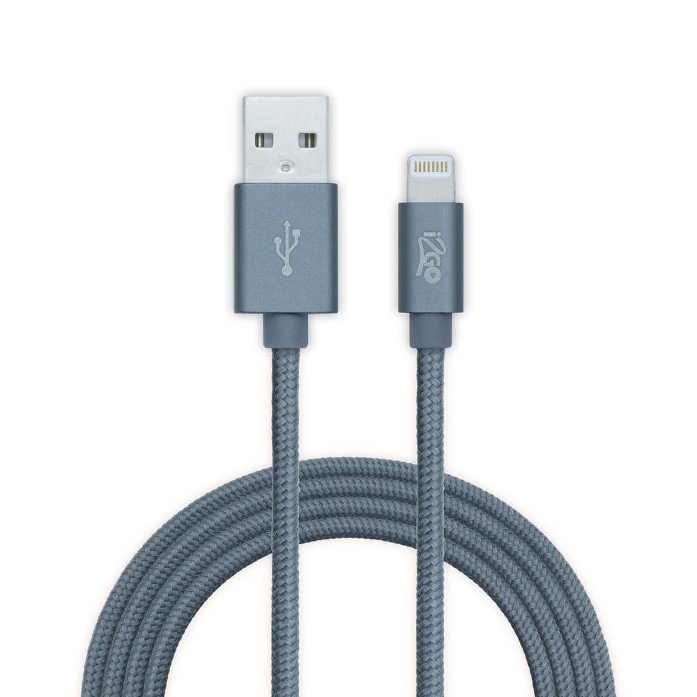 Cable Lightning Nylon Trenzado de 2 Mt Gris i2Go Pro