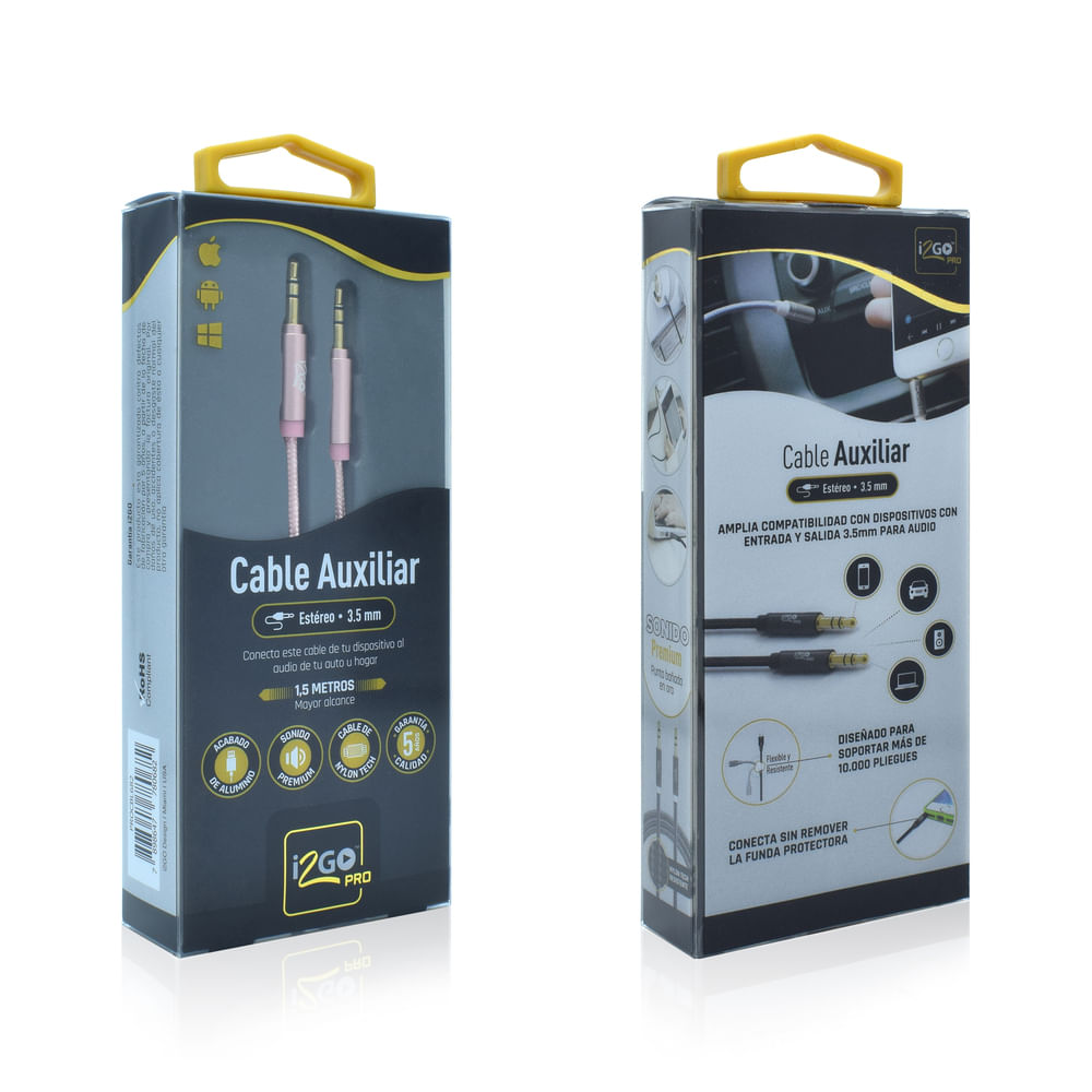 Cable Auxiliar Nylon Trenzado de 1.5 Mt Rosado i2Go Pro