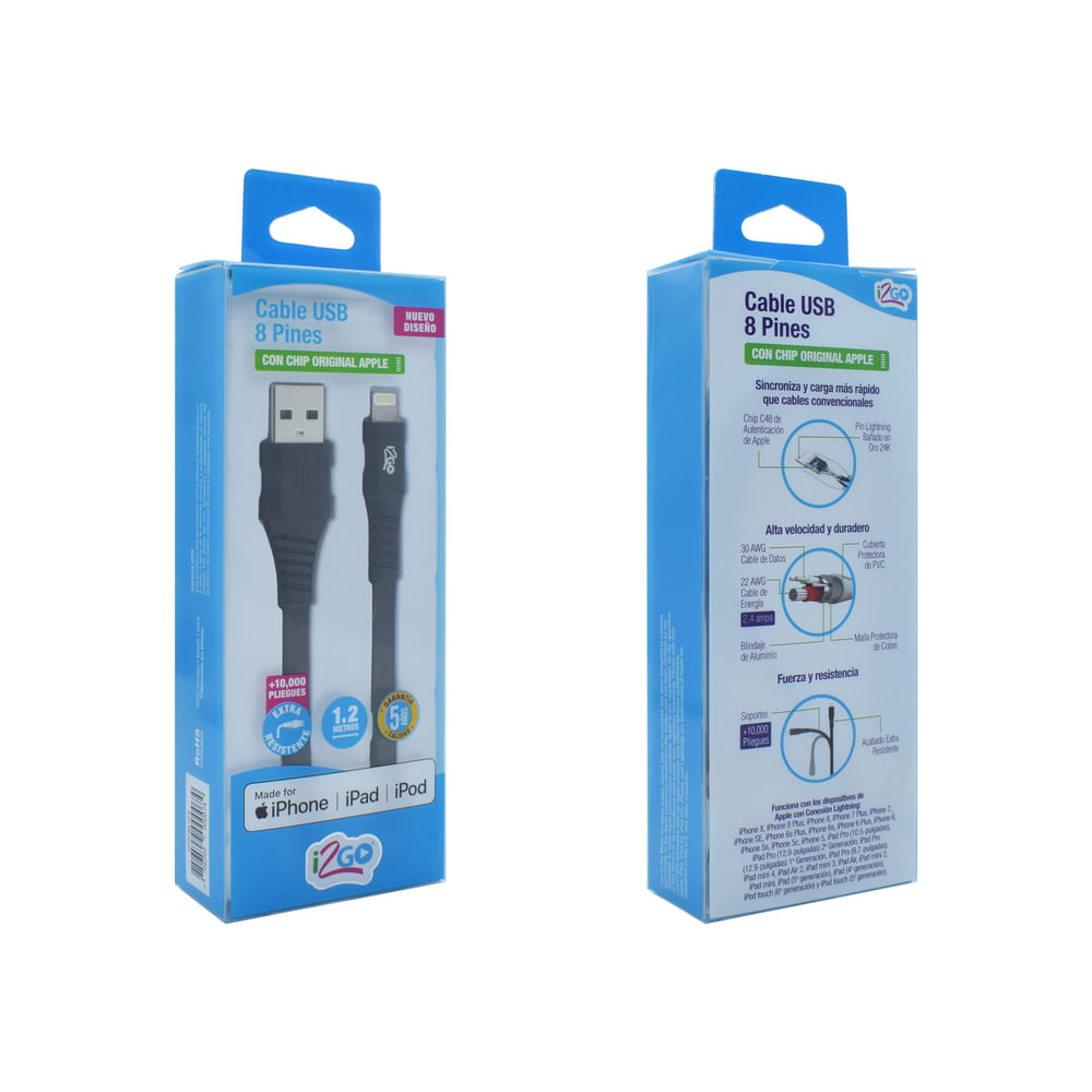 Cable Lightning Iphone 1.2 Mt Negro i2Go