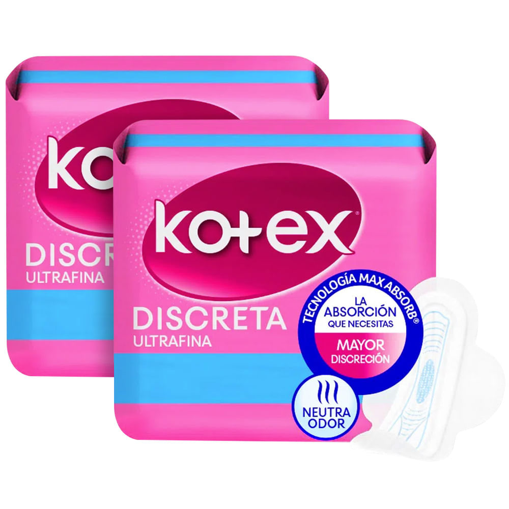 Pack KOTEX Toalla Higiénica Discreta Paquete 60un x 2un