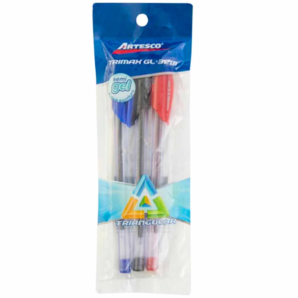 Lapiceros ARTESCO Trimax Gl-32M Azul, Negro y Rojo Blister 3un