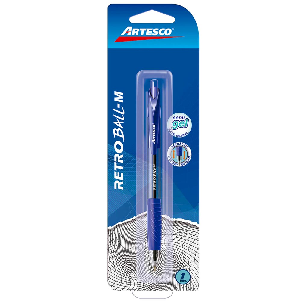 Lapicero ARTESCO Retráctil Retro Ball-M Azul Blíster 1un