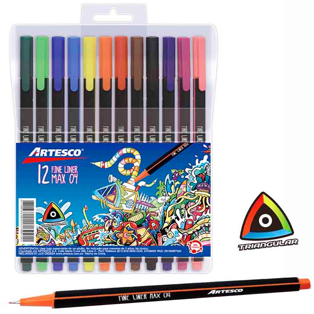 Lapiceros ARTESCO Fine Liner Triangulares Estuche 12un