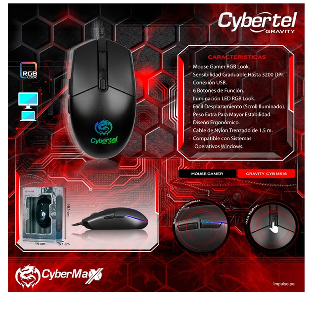 Mouse Gamer Cybertel Gravity-Negro
