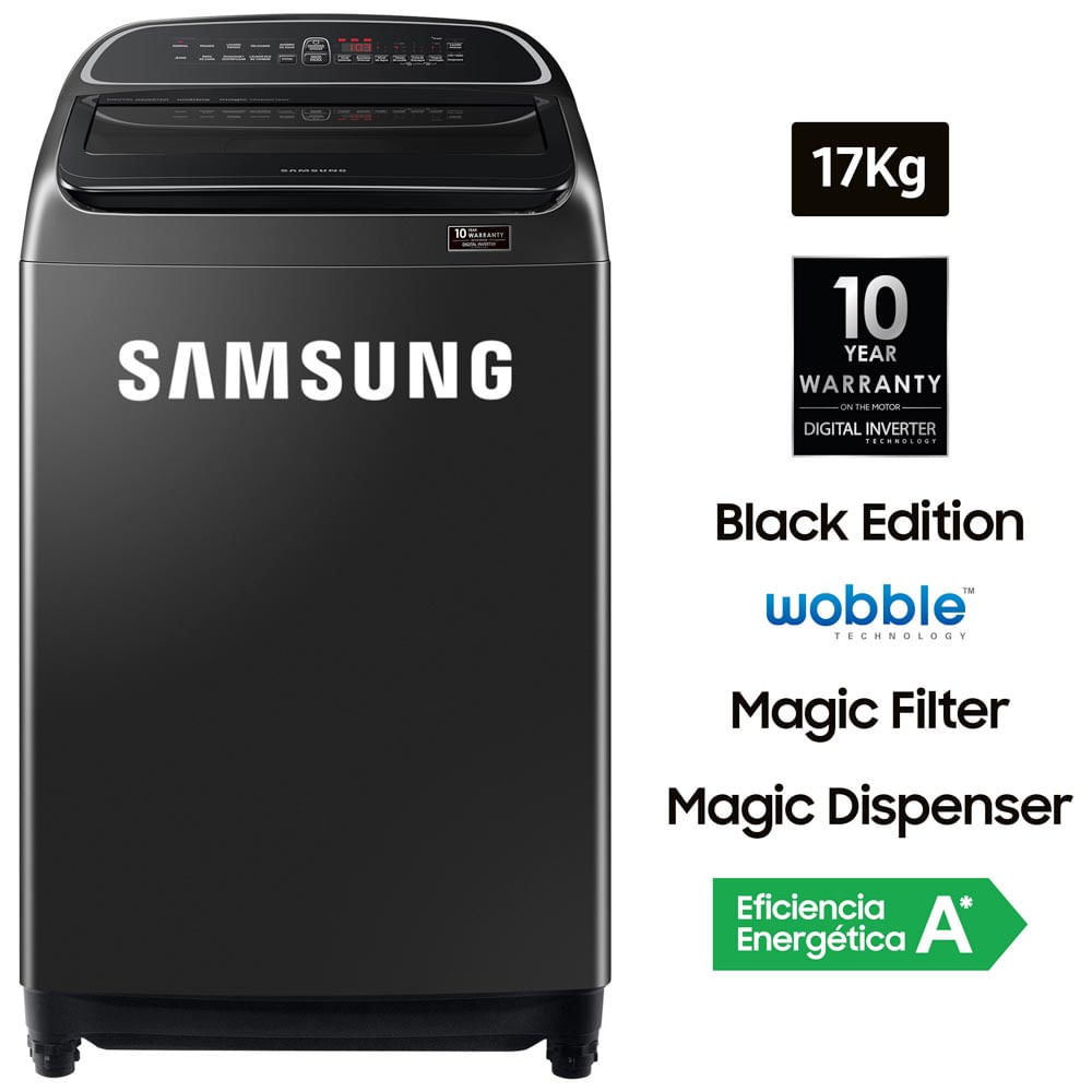 Lavadora SAMSUNG Carga Superior 17Kg WA17T6260BV Negro | PlazaVea ...