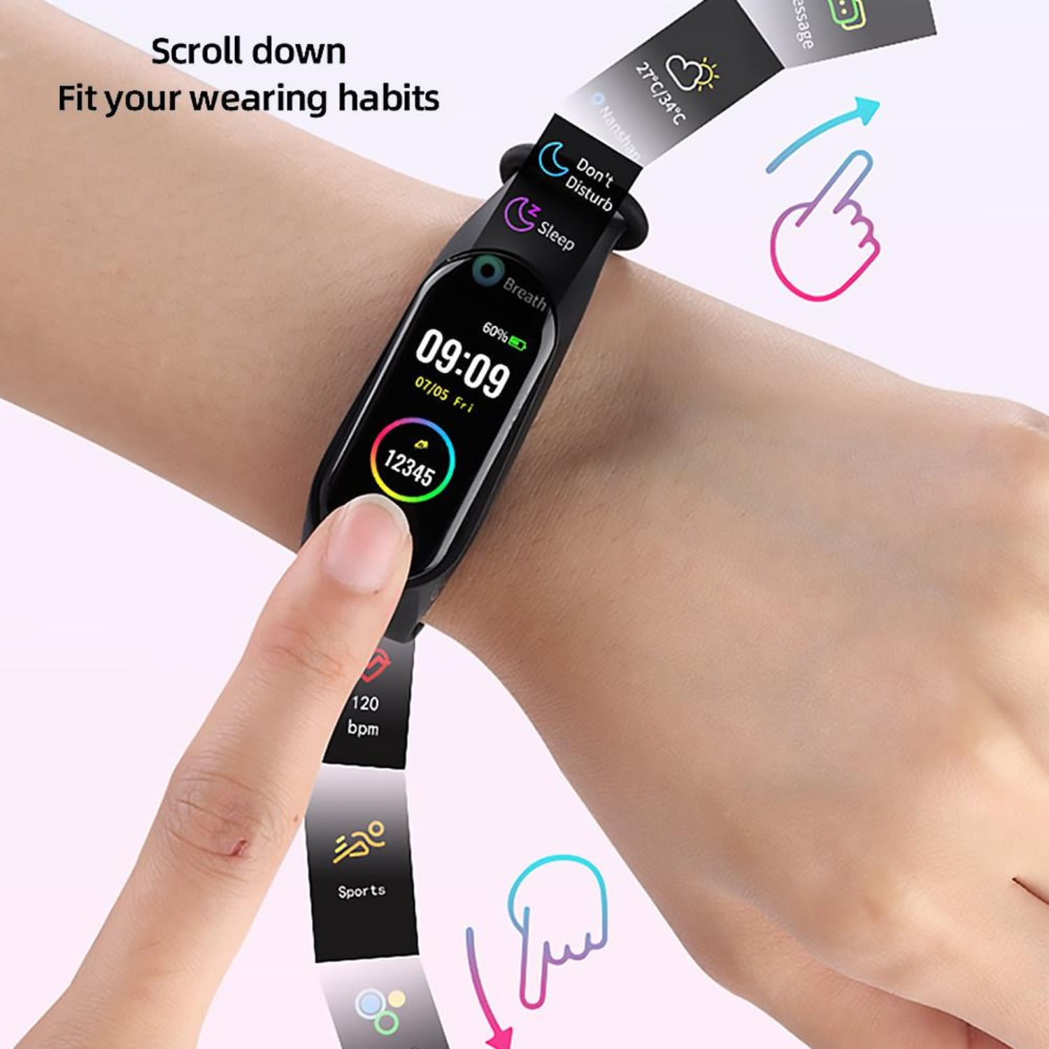 Smart Band M6 Multifunciones + Mica + Pulsera Fucsia