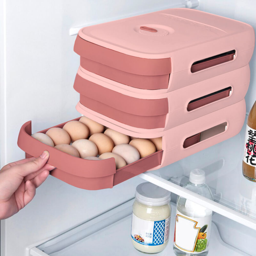 Caja Táper Organizador de Huevos con Bandeja Apilable Rosado plazaVea