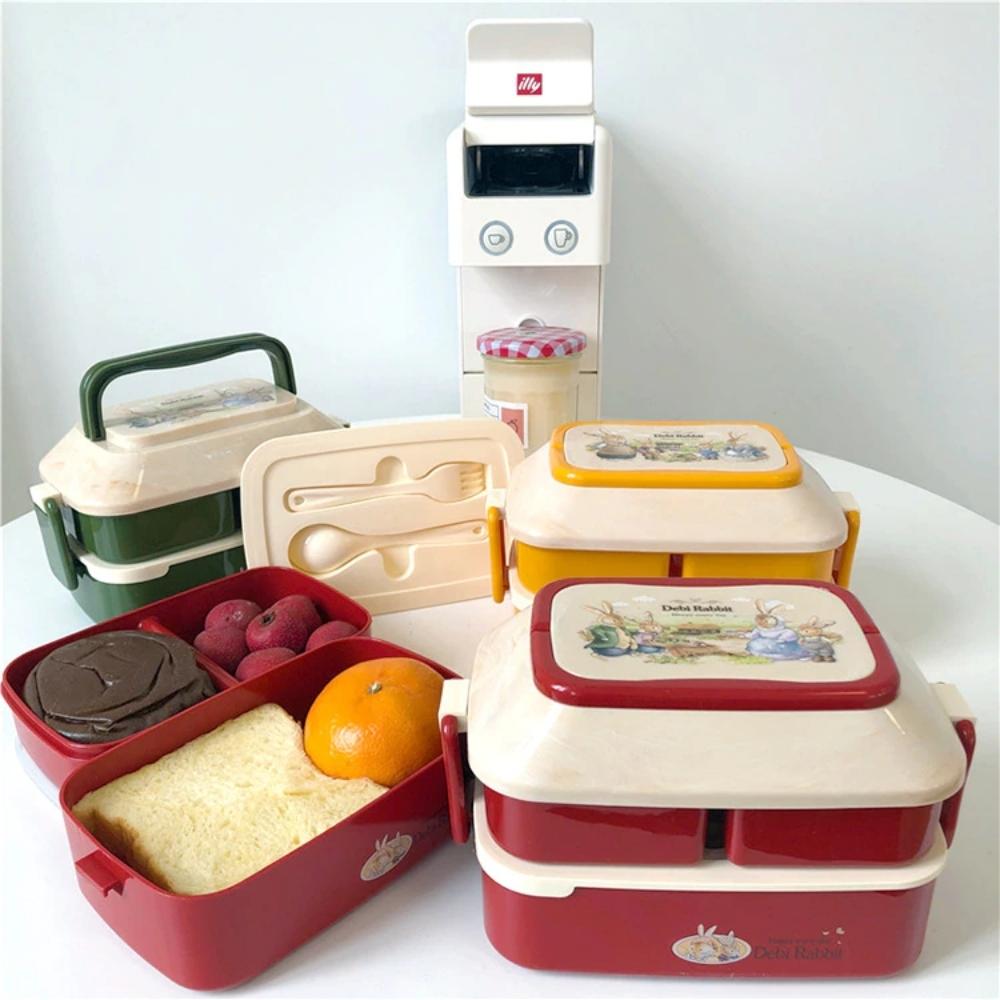 Lonchera Bento Fiambrera Kawai 3 Compartimientos Cubiertos Contenedor 