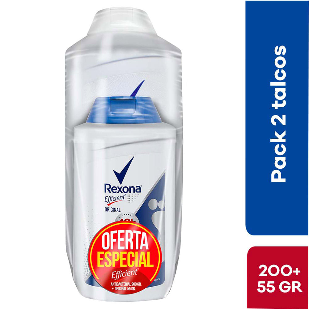Talco Efficient Antibacterial REXONA Frasco 200g + Talco 60g
