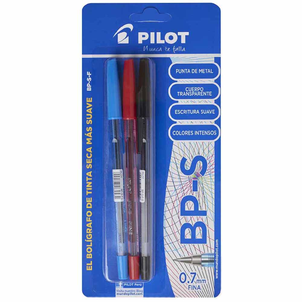 Lapiceros PILOT BP-S-F Azul, Negro y Rojo Blíster 3un