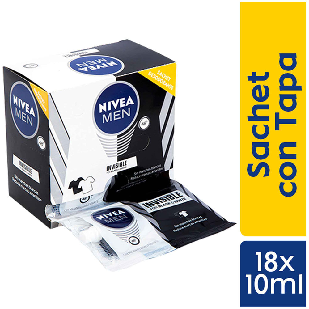 Desodorante para Hombre en Sachet NIVEA Invisible B&W Male Display 9g x 18