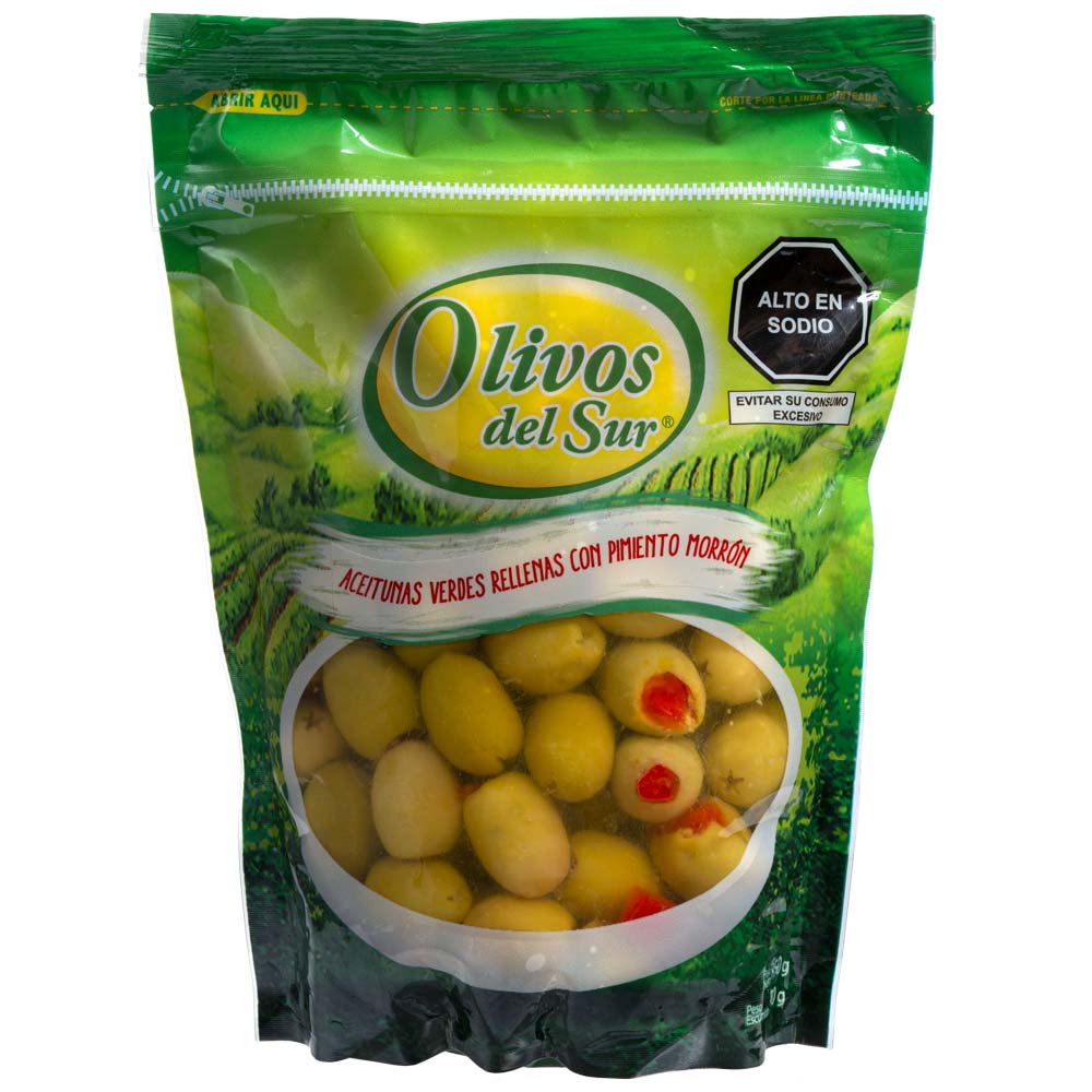 Aceitunas Verdes con Pimiento Morrón OLIVOS DEL SUR Doypack 850g