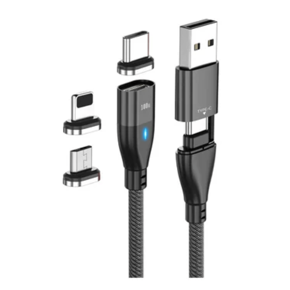 Cable Cargador Magnético 100W GREENPORT 6 en 1 MicroUsb + Tipo C+ IOS - NEGRO 1M