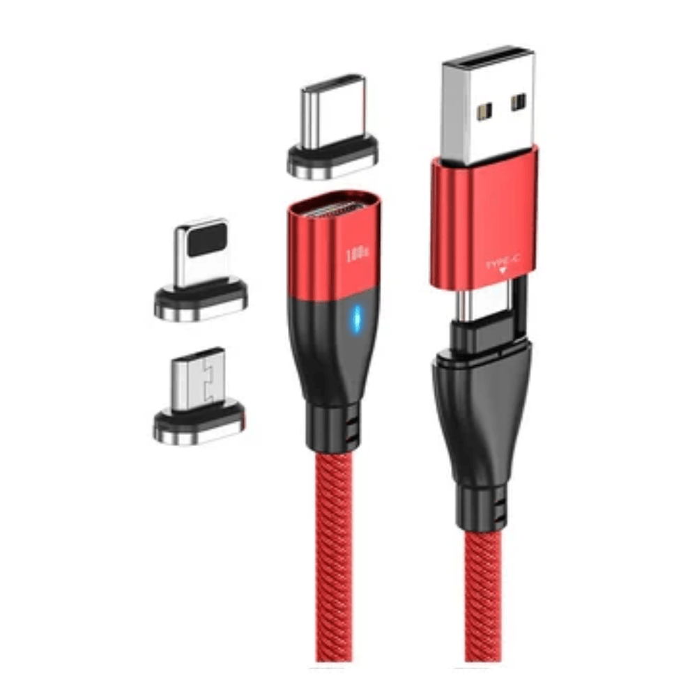 Cable Cargador Magnético 100W GREENPORT 6 en 1 MicroUsb + Tipo C+ IOS - ROJO 1M