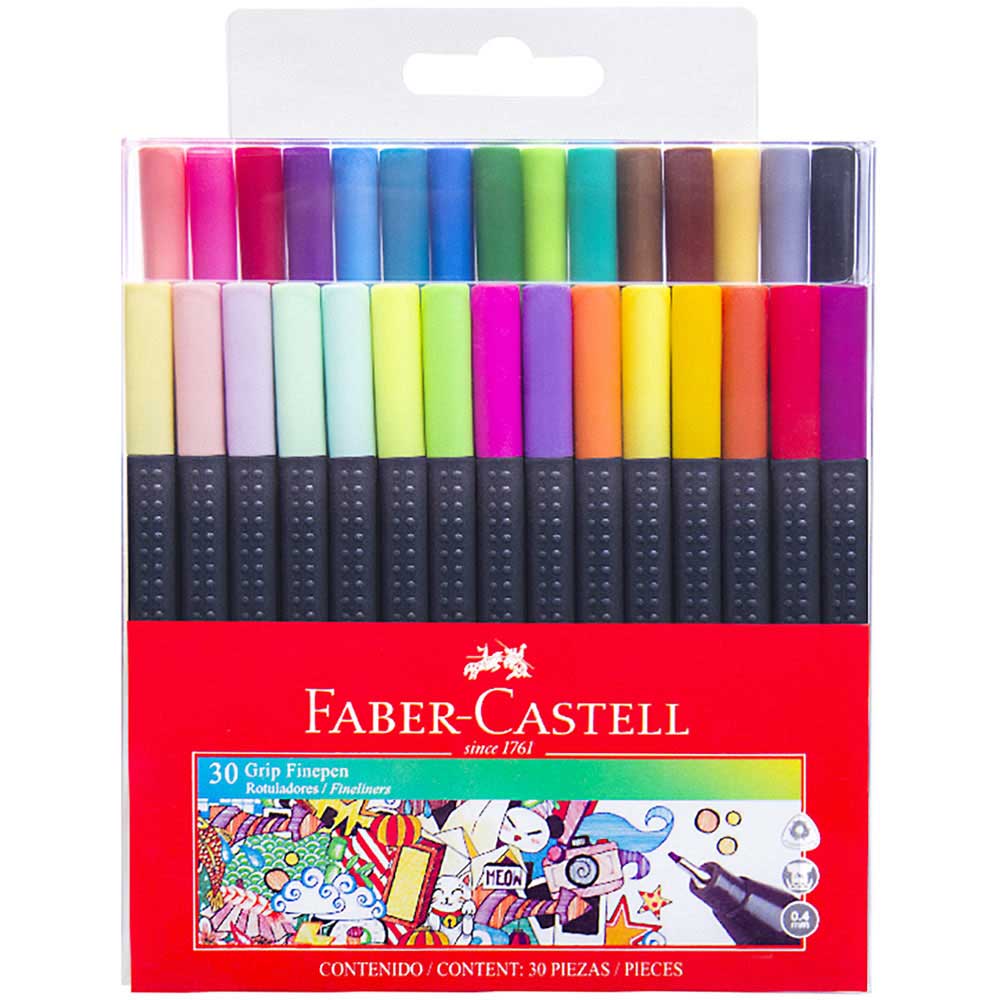Faber-Castell Marcadores de color Grip - 20 marcadores lavables de línea  fina