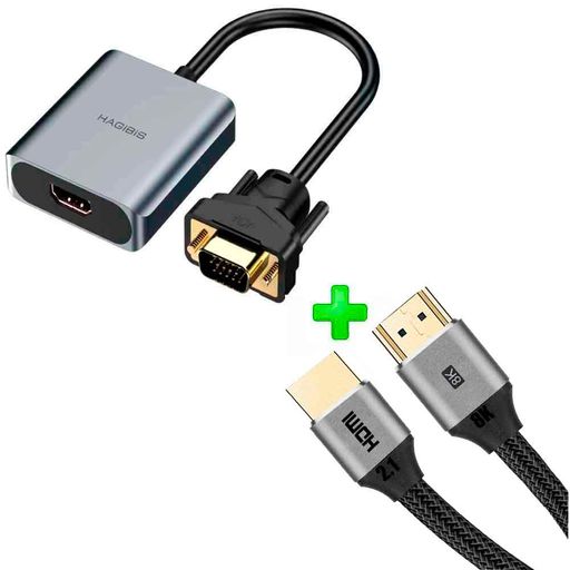 Pack Adaptador VGA Macho a HDMI Hembra Hagi + Cable HDMI 2.1 jaso