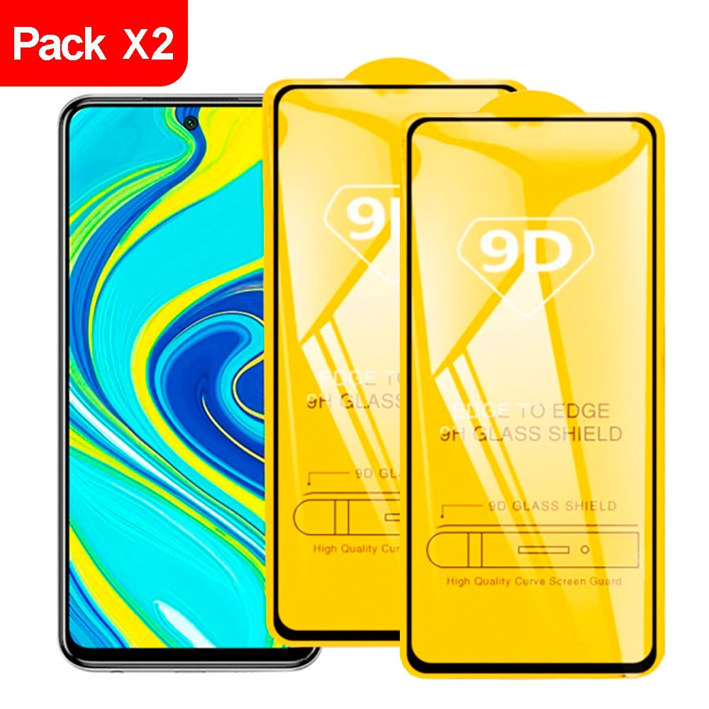 Combo Pack X2 Mica de Vidrio 9D para Xiaomi Redmi Note 9 Antishock Cuida la Pantalla del Celular
