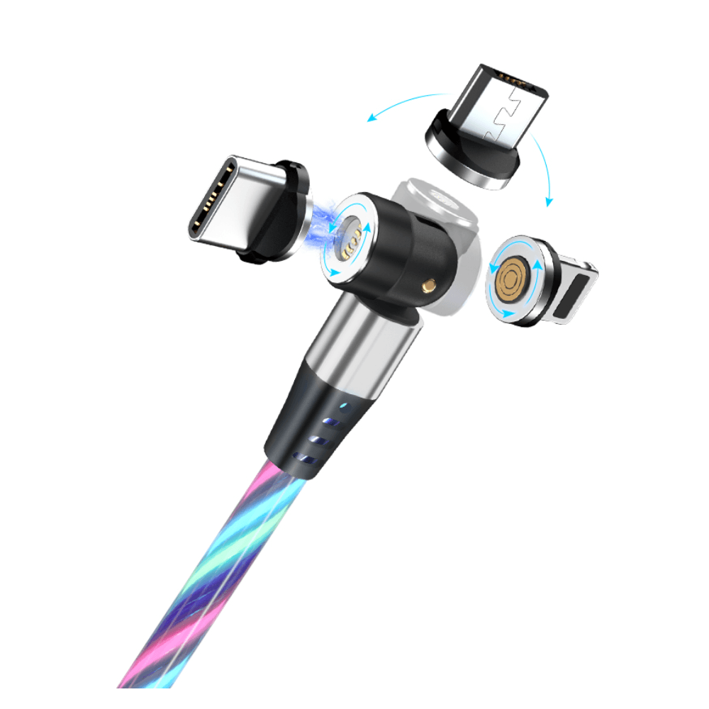 Cable Cargador LED Magnético 3A GREENPORT 3A /540° MicroUsb + Tipo C+ IOS - White 1M