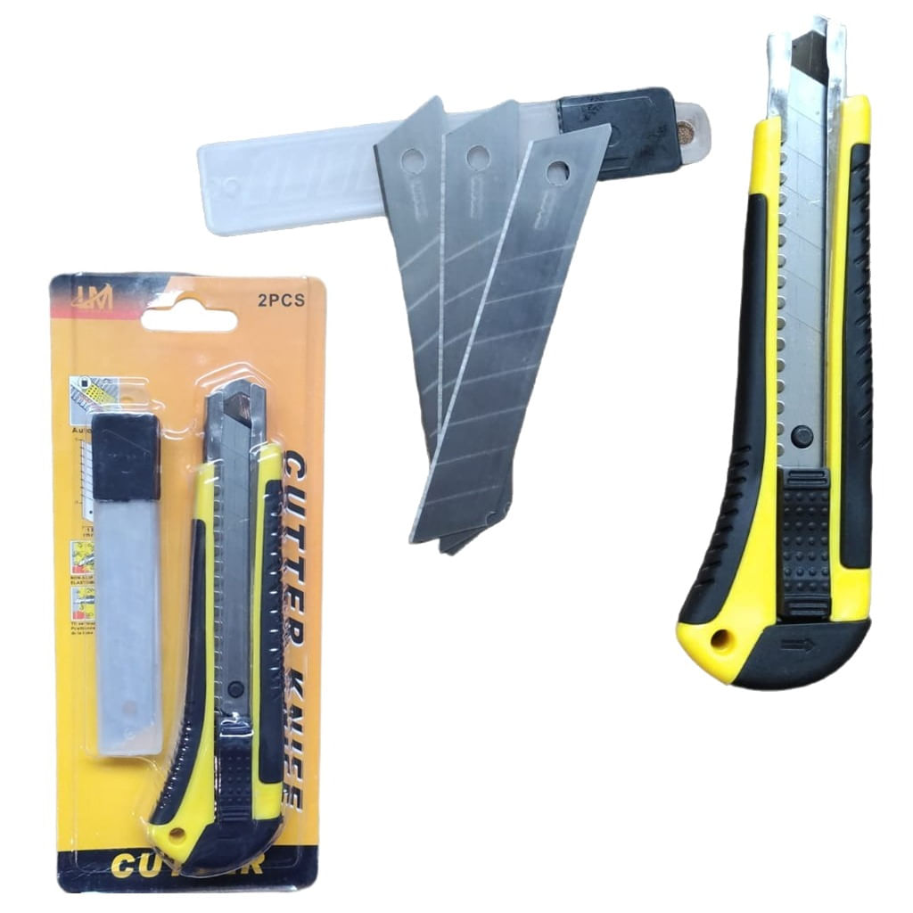 Cutter Profesional con 3 Laminas de Repuesto Cuchilla 18mm x 0.5 Amarillo