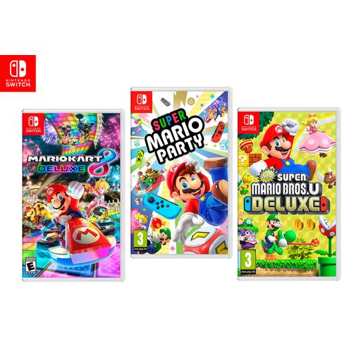 Juegos de Nintendo Switch: Mario Kart 8 Deluxe + Super Mario Party + New Super  Mario Bros U Deluxe