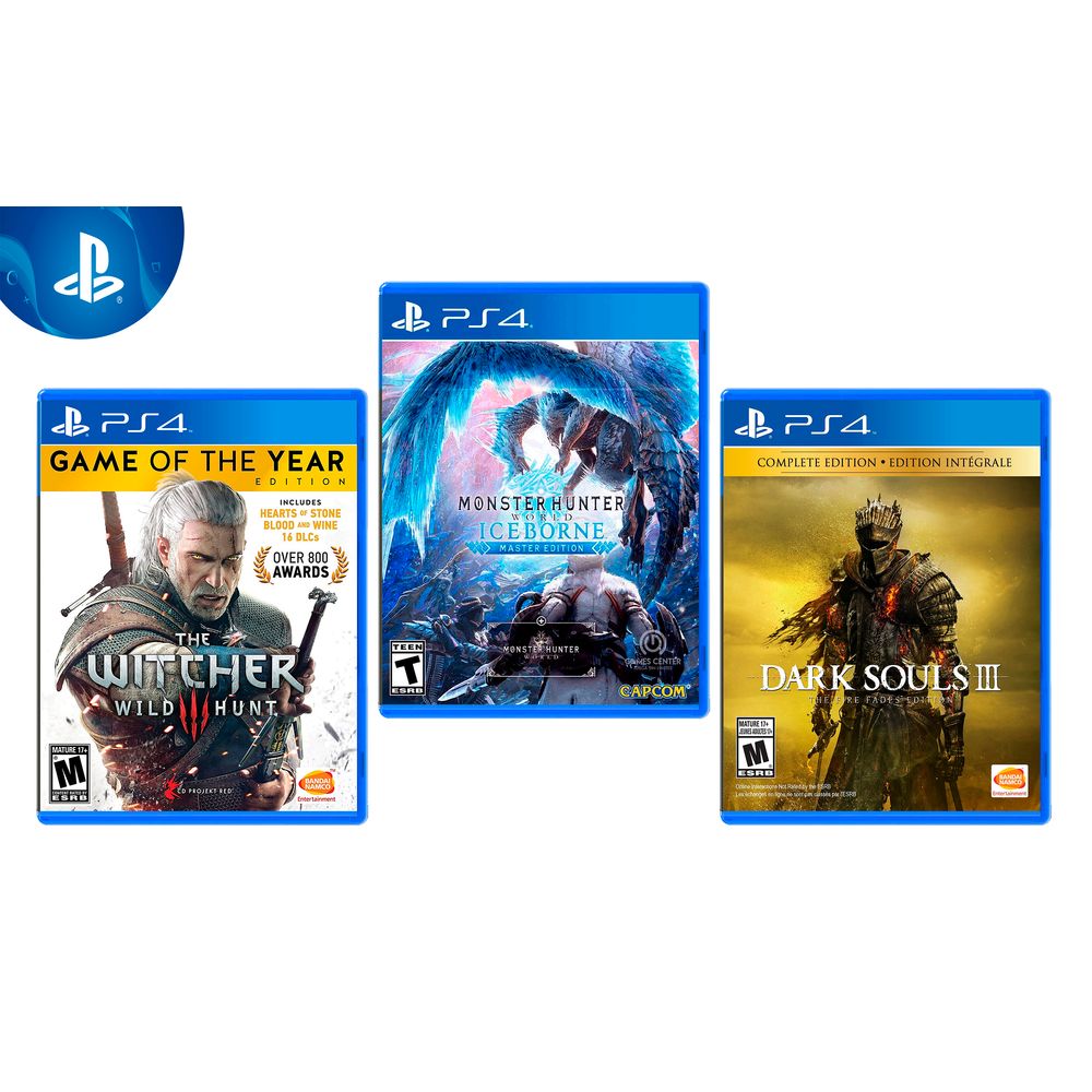 Pack De Juegos Ps4 The Witcher Iii Goty Monster Hunter World Iceborne Dark Souls Iii Complete Ed Plazavea Supermercado