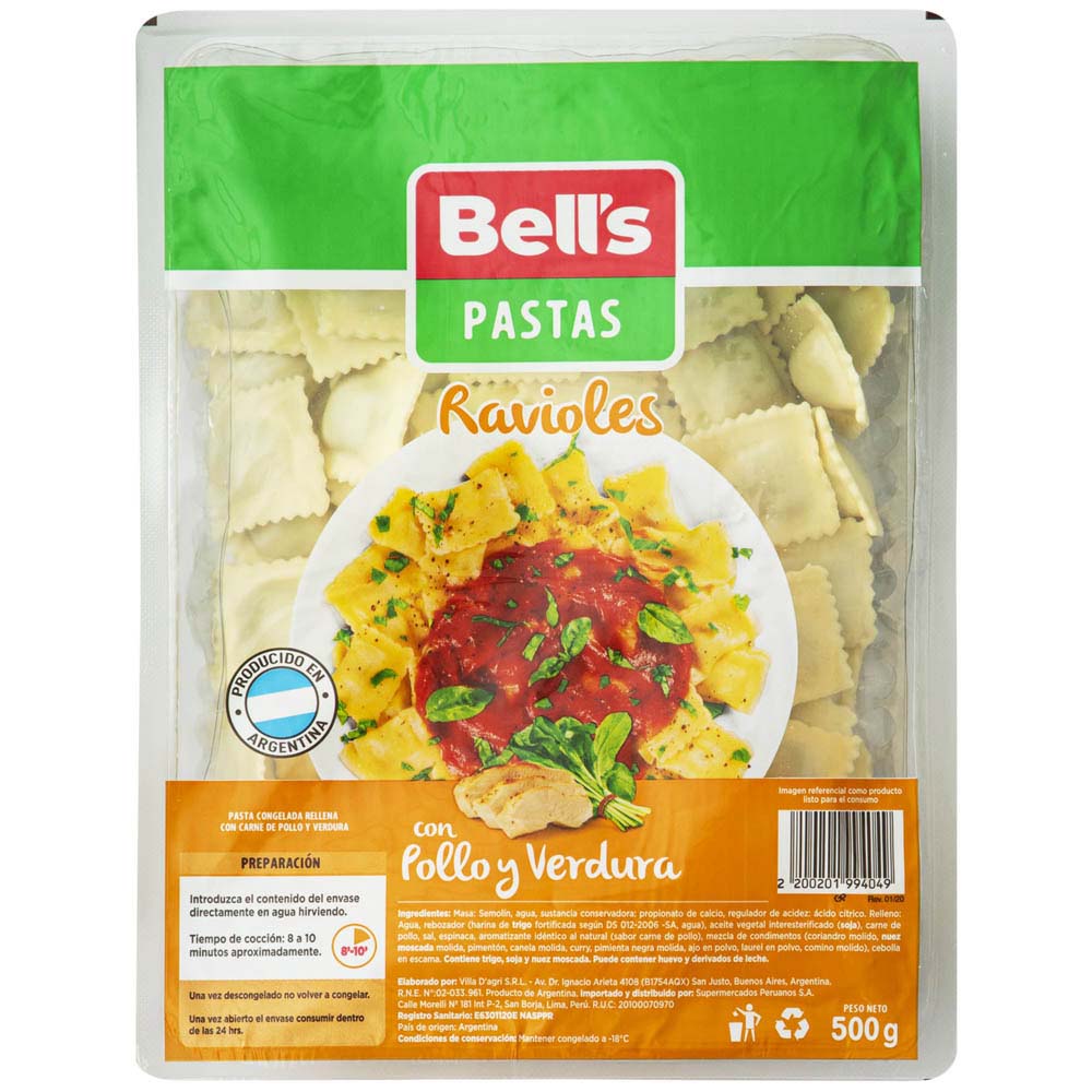 Ravioles de Pollo y Verdura BELL'S Paquete 500g