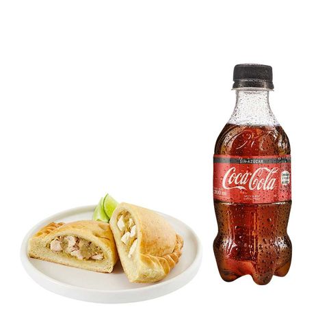 empanada-de-pollo-gaseosa-coca-cola-sin-azucar-botella-300ml