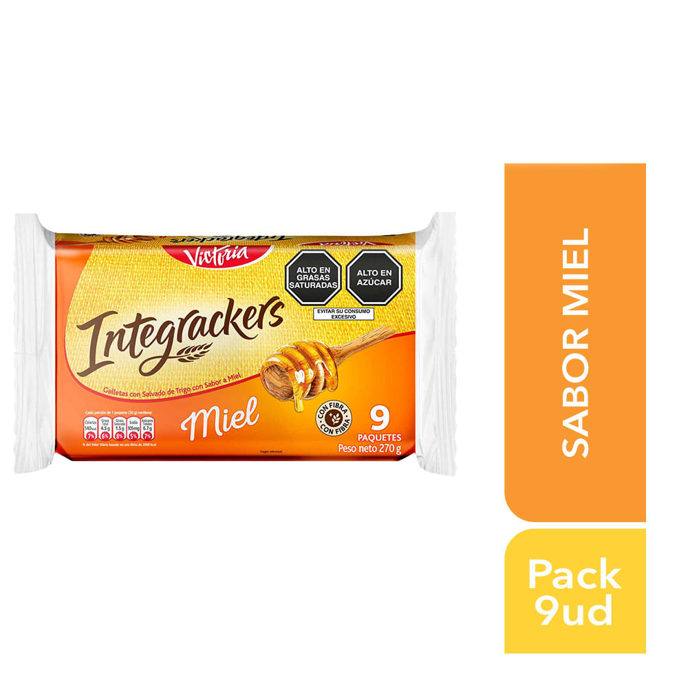 Galletas INTEGRACKERS con Salvado Sabor a Miel Empaque 30g Paquete 9un