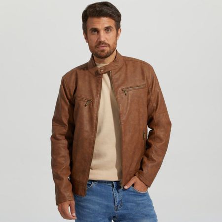 Casaca Hombre En Cuerina Con Interior De Sherpa Marrón Talla S | plazaVea -  Supermercado
