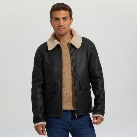 Casaca Hombre Cuerina Y Cuello Sherp Negro Talla S | plazaVea - Supermercado
