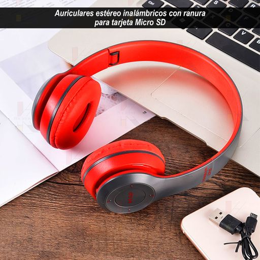 GENERICO Audífonos Bluetooth P47 Con Radio Mp3 y Micrófono Incorporado  Rojo…