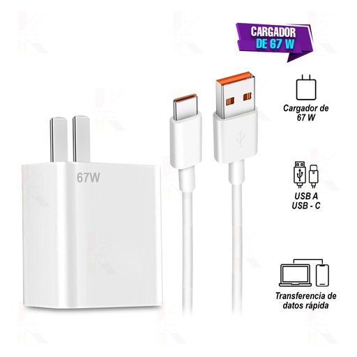 Cargador Para Celular Xiaomi 67W Carga Rápida 67 W Cable Tipo C GENERICO