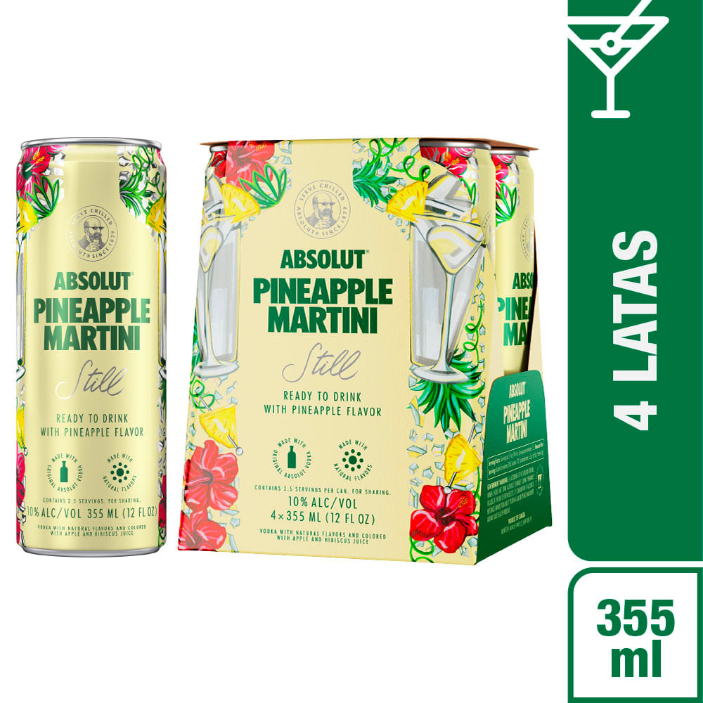 Vodka ABSOLUT Pineapple Martini Lata 355ml Paquete 4un plazaVea