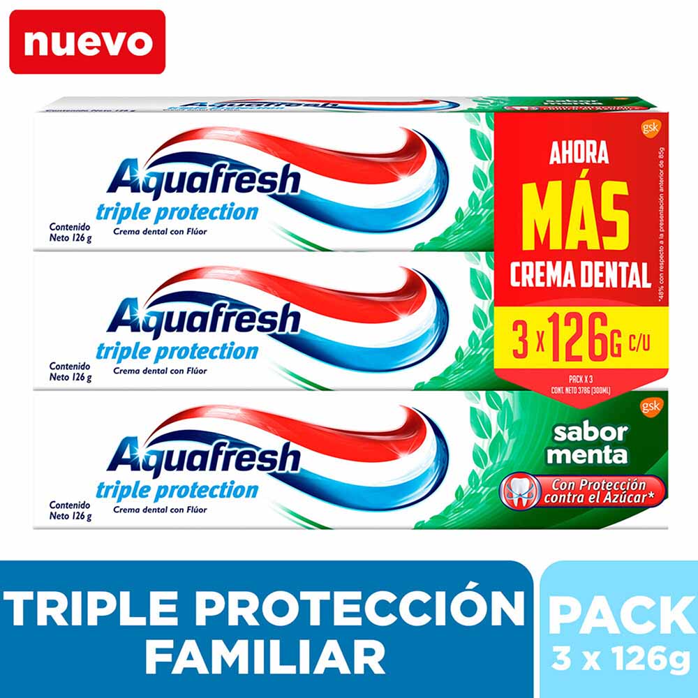 Pasta Dental AQUAFRESH Triple Protección - Paquete 3 un x Tubo 100ml