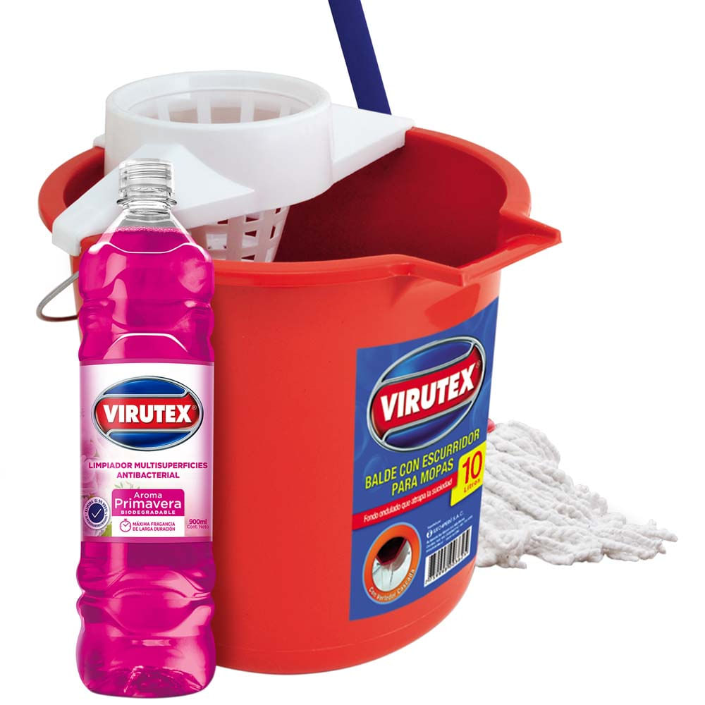 Pack VIRUTEX Balde 10lt + Mopa + Limpieaador 900ml Surtido