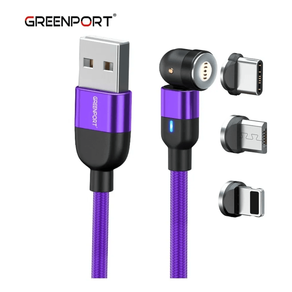 Cable Cargador Magnético 3A Greenport 540 MicroUsb Tipo C Ios Morado 2M