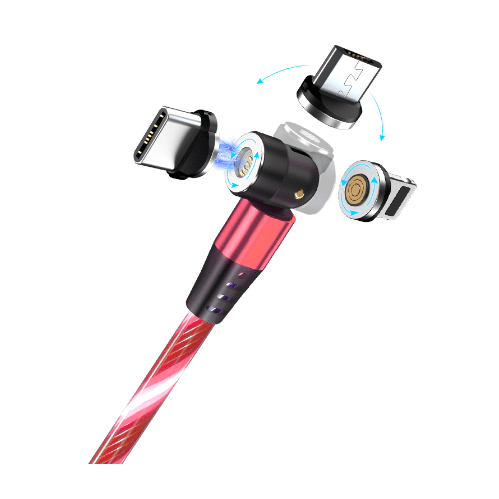 Cable Cargador Led Magnético 3A Greenport 540 MicroUsb Tipo C Ios Rojo 2M