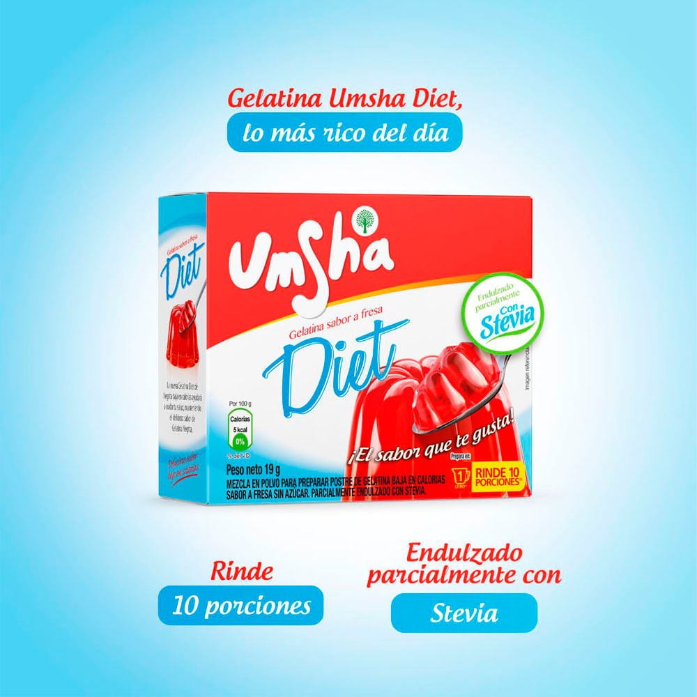 Gelatina Diet UMSHA Sabor a Fresa Caja 19g plazaVea Supermercado