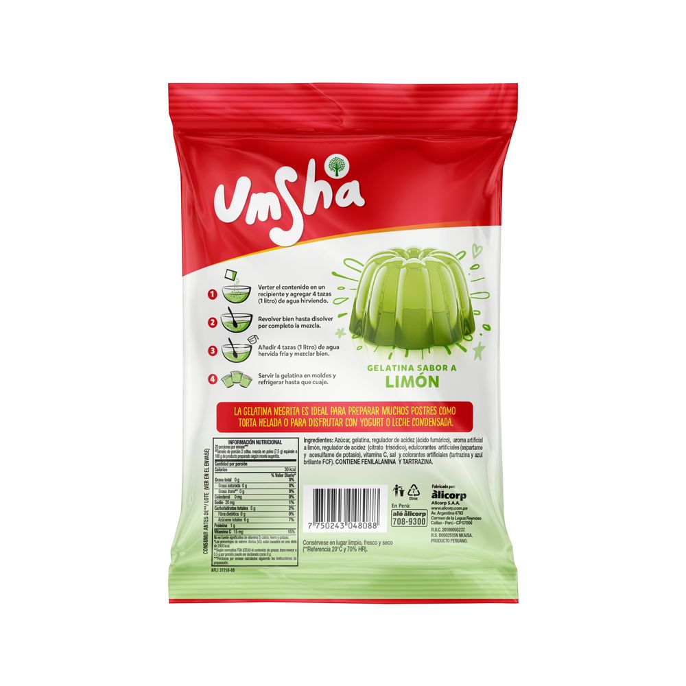 Gelatina UMSHA Sabor a Limón Bolsa 150g plazaVea Supermercado
