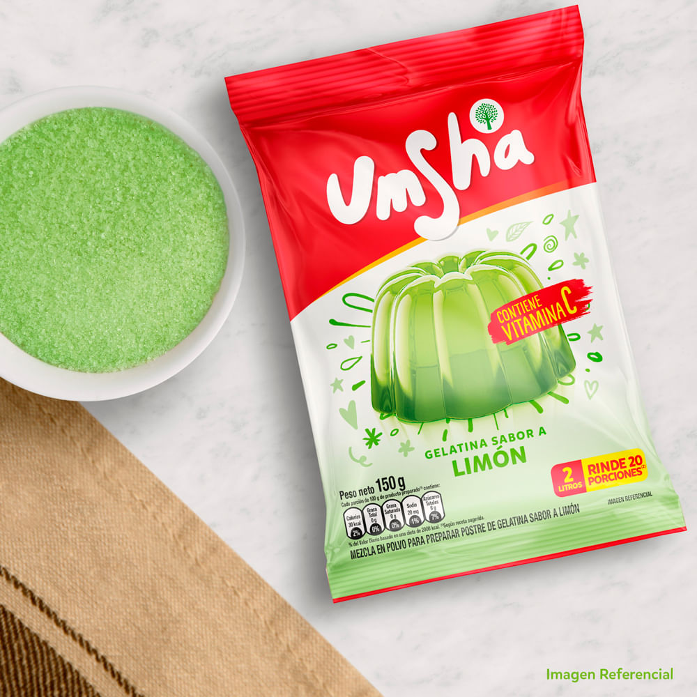 Gelatina UMSHA Sabor a Limón Bolsa 150g plazaVea Supermercado